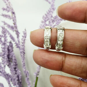 Vintage Crescent Earrings | Silver tone w/ Baguettes